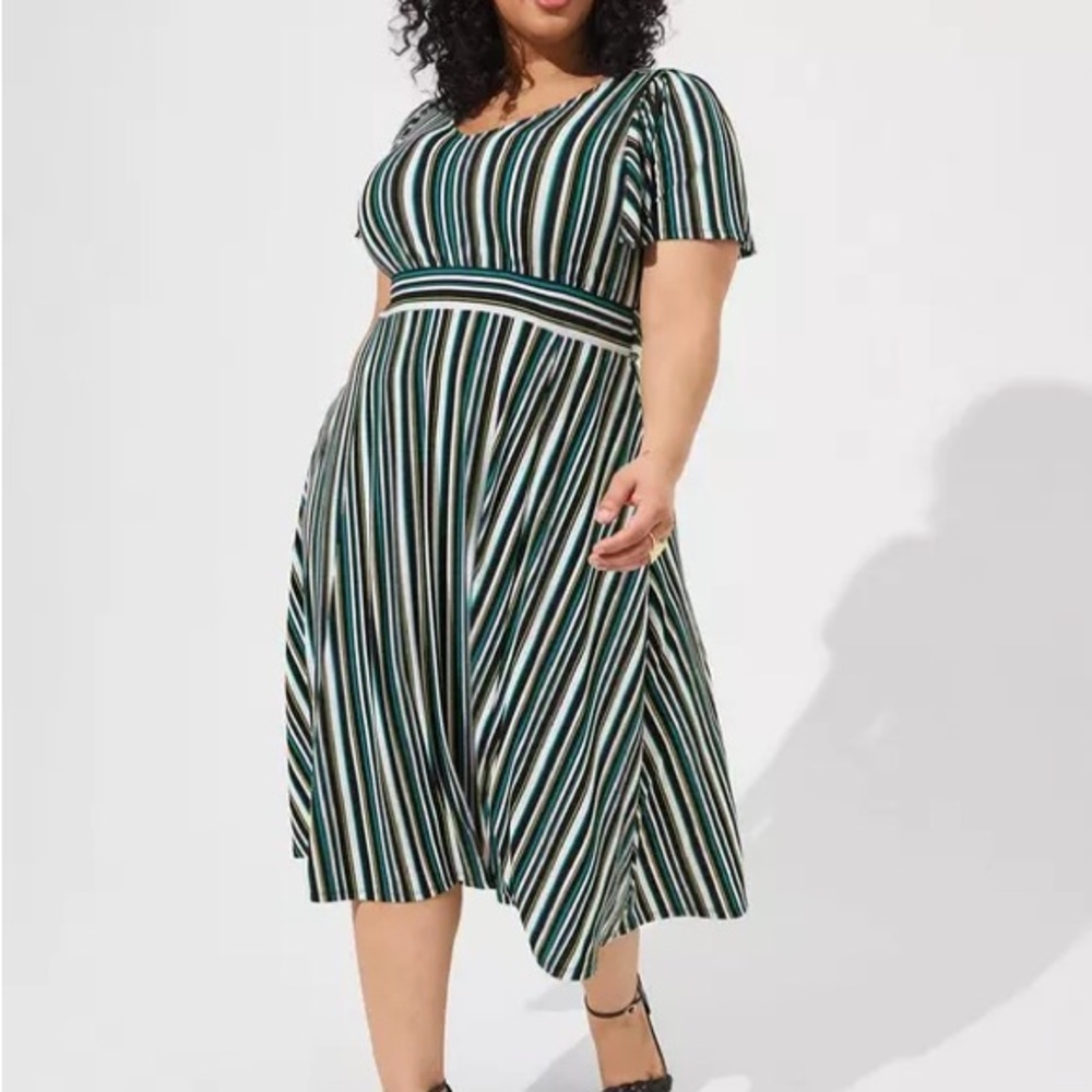 Midi Crepe Studio Knit Flutter Sleeve Dress